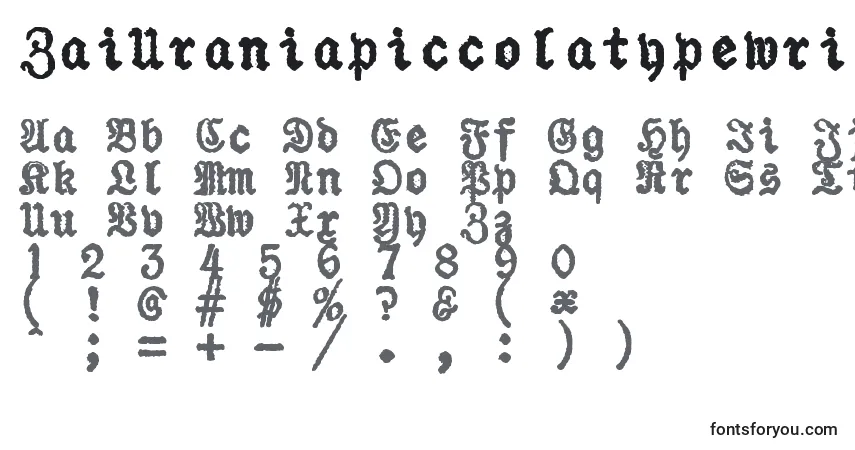 A fonte ZaiUraniapiccolatypewriter – alfabeto, números, caracteres especiais