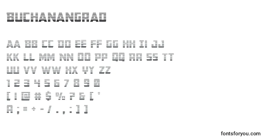 Buchanangrad-fontti – aakkoset, numerot, erikoismerkit