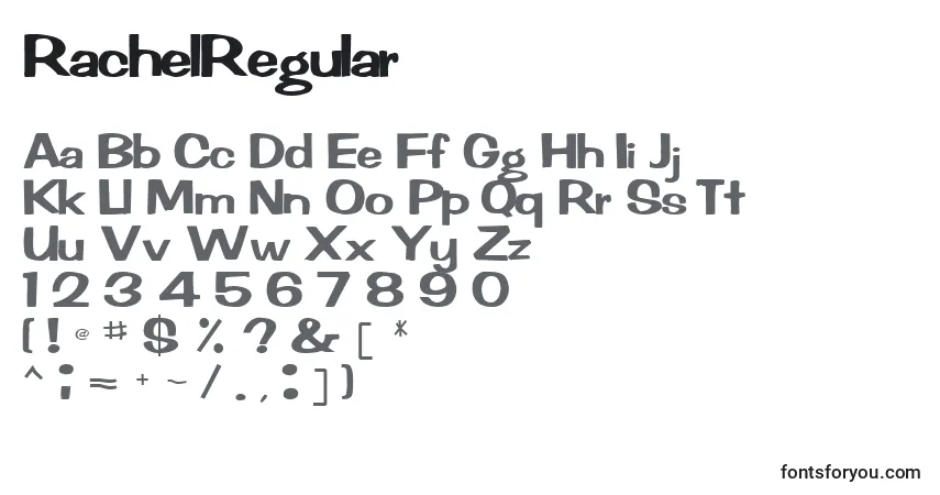RachelRegular-fontti – aakkoset, numerot, erikoismerkit