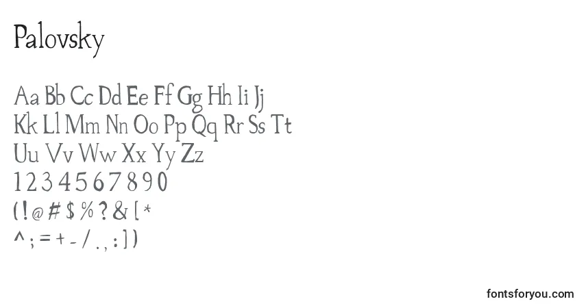 Schriftart Palovsky – Alphabet, Zahlen, spezielle Symbole