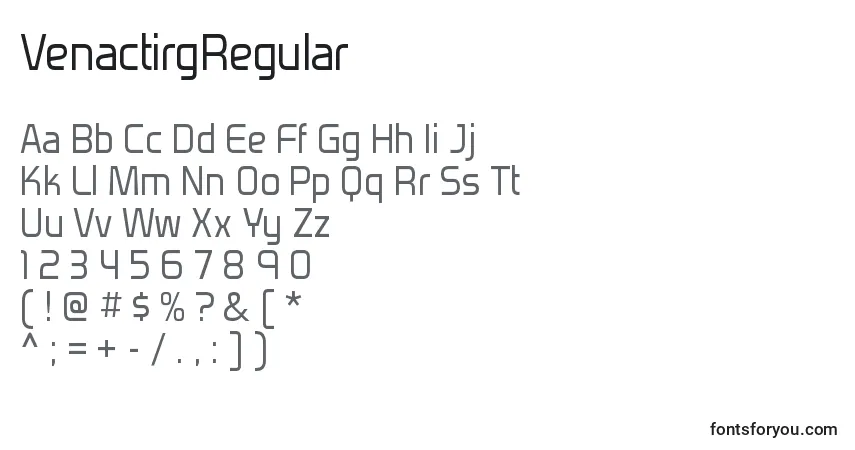 Czcionka VenactirgRegular – alfabet, cyfry, specjalne znaki