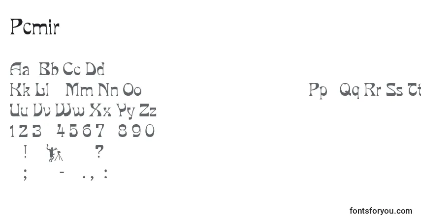 Czcionka Pcmira – alfabet, cyfry, specjalne znaki