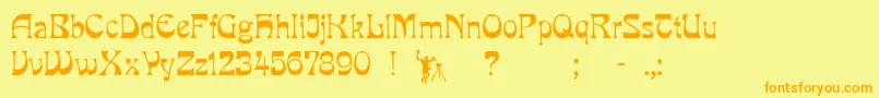 Pcmira-Schriftart – Orangefarbene Schriften auf gelbem Hintergrund