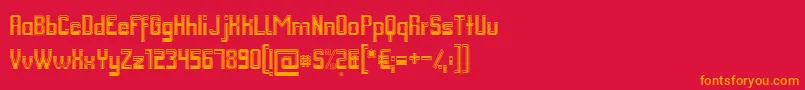 フォントFmCollegeTeamInout – 赤い背景にオレンジの文字