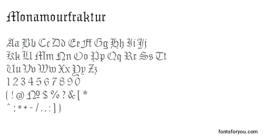 Schriftart Monamourfraktur – Alphabet, Zahlen, spezielle Symbole