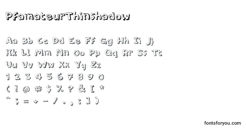 Czcionka PfamateurThinshadow – alfabet, cyfry, specjalne znaki