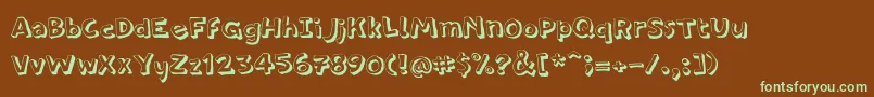 フォントPfamateurThinshadow – 緑色の文字が茶色の背景にあります。