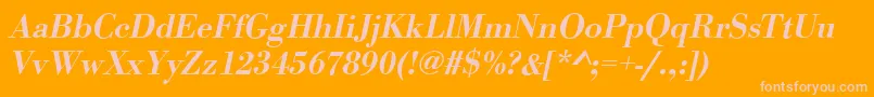 BodonistdMediumItalic-fontti – vaaleanpunaiset fontit oranssilla taustalla