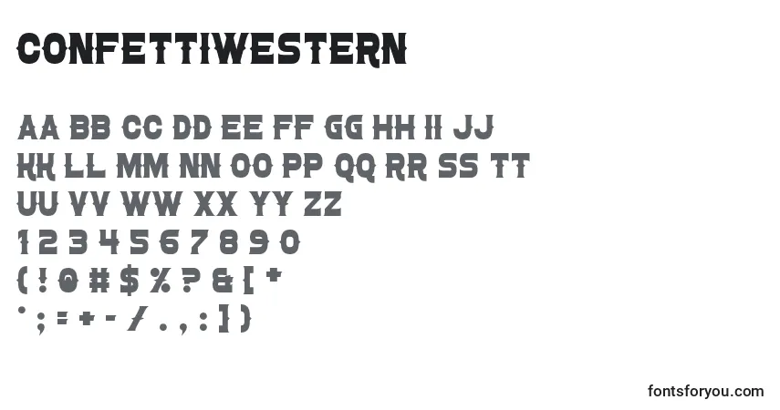Czcionka ConfettiWestern – alfabet, cyfry, specjalne znaki