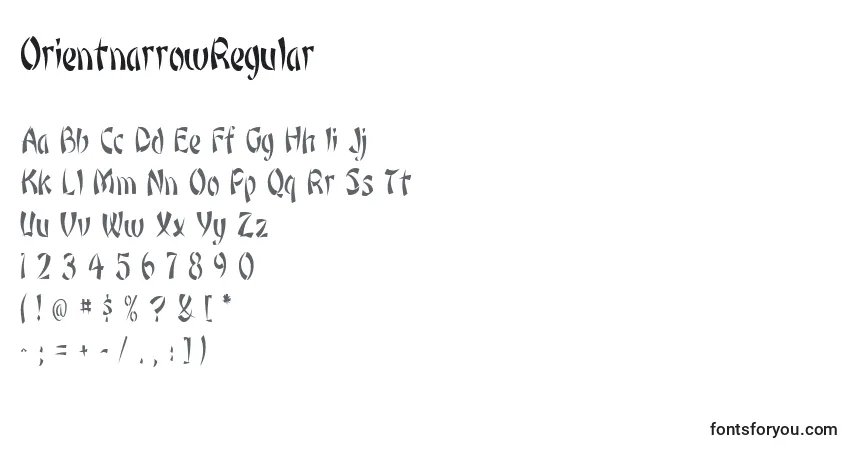 Czcionka OrientnarrowRegular – alfabet, cyfry, specjalne znaki