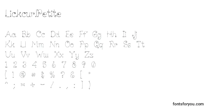 LickcurlPetiteフォント–アルファベット、数字、特殊文字