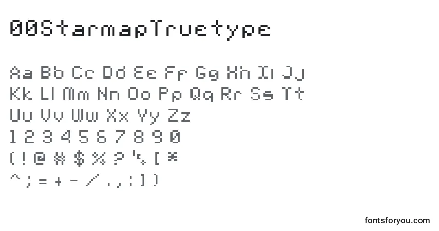 Czcionka 00StarmapTruetype – alfabet, cyfry, specjalne znaki