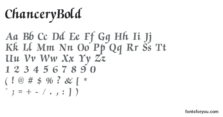 A fonte ChanceryBold – alfabeto, números, caracteres especiais