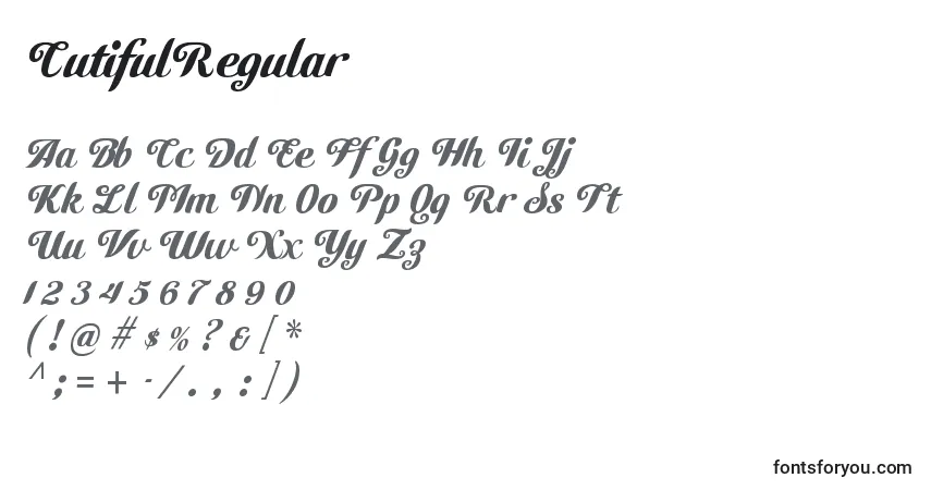 CutifulRegular-fontti – aakkoset, numerot, erikoismerkit