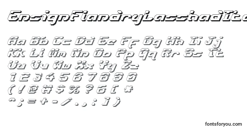 A fonte EnsignFlandryLasshadItalic – alfabeto, números, caracteres especiais