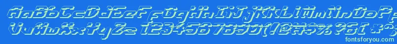 フォントEnsignFlandryLasshadItalic – 青い背景に緑のフォント