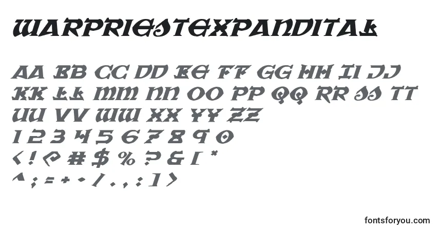 Czcionka Warpriestexpandital – alfabet, cyfry, specjalne znaki