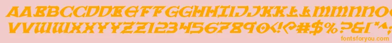 Warpriestexpandital-Schriftart – Orangefarbene Schriften auf rosa Hintergrund