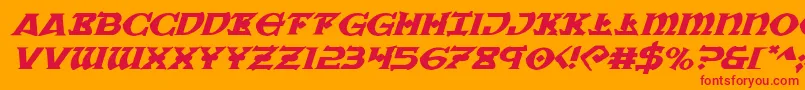 Warpriestexpandital-Schriftart – Rote Schriften auf orangefarbenem Hintergrund