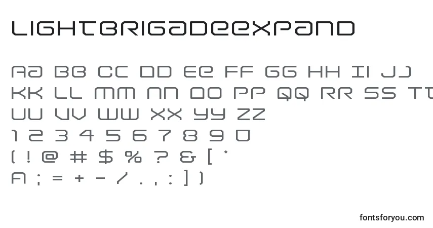 Schriftart Lightbrigadeexpand – Alphabet, Zahlen, spezielle Symbole