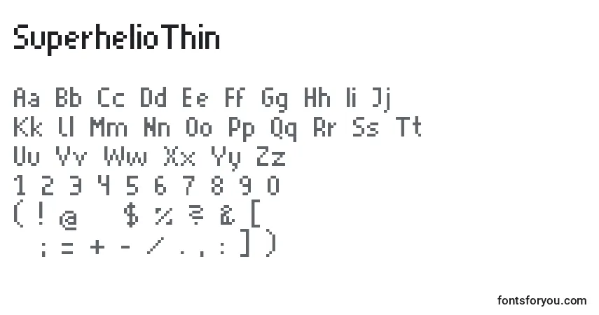 Шрифт SuperhelioThin – алфавит, цифры, специальные символы