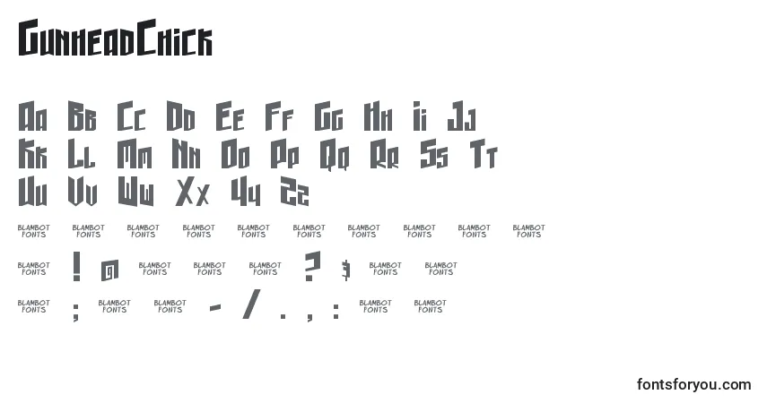 Шрифт GunheadChick – алфавит, цифры, специальные символы
