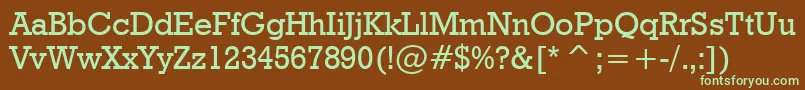 フォントGeometricSlabserif712MediumBt – 緑色の文字が茶色の背景にあります。