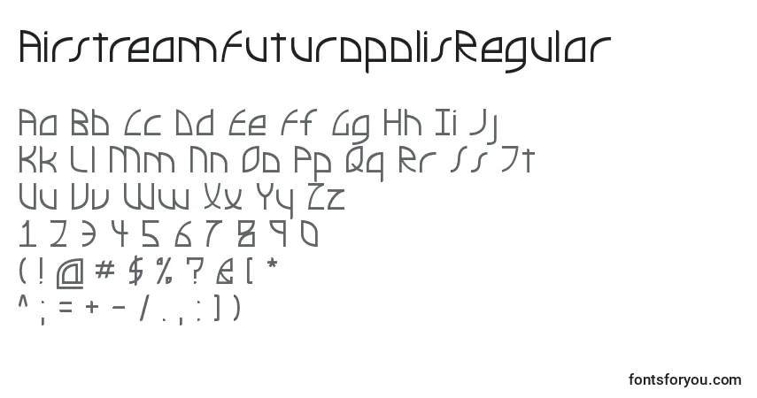 Czcionka AirstreamFuturopolisRegular – alfabet, cyfry, specjalne znaki