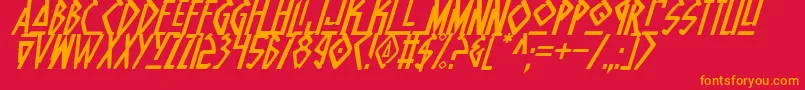 NativeAlienItalic-fontti – oranssit fontit punaisella taustalla