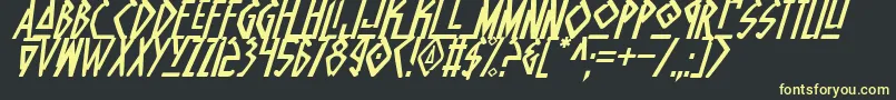 フォントNativeAlienItalic – 黒い背景に黄色の文字