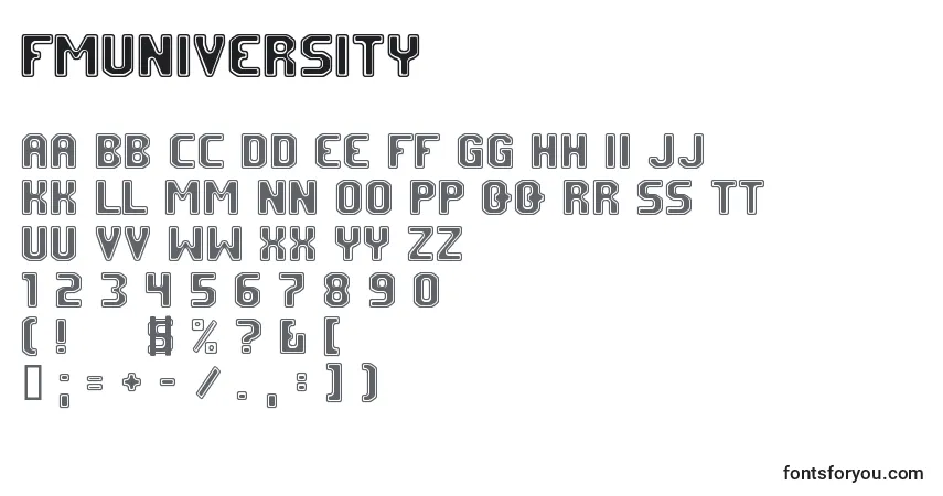 Schriftart FmUniversity – Alphabet, Zahlen, spezielle Symbole