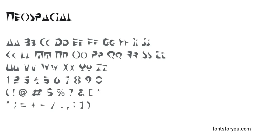 Czcionka Neospacial – alfabet, cyfry, specjalne znaki