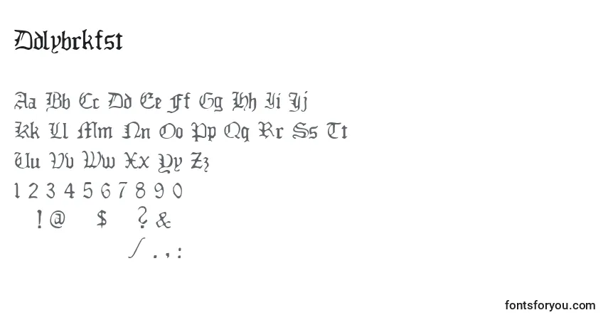 A fonte Ddlybrkfst – alfabeto, números, caracteres especiais