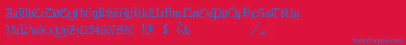 Ddlybrkfst-Schriftart – Blaue Schriften auf rotem Hintergrund