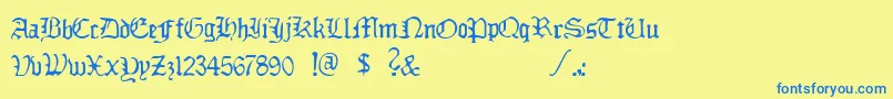 Ddlybrkfst-Schriftart – Blaue Schriften auf gelbem Hintergrund