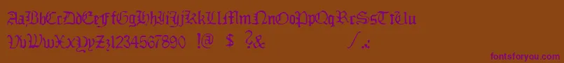 Ddlybrkfst-Schriftart – Violette Schriften auf braunem Hintergrund