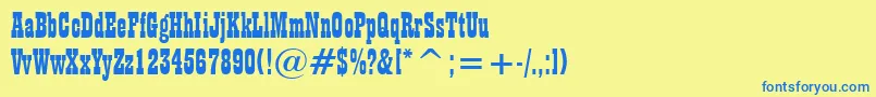 フォントPlaybillBt – 青い文字が黄色の背景にあります。