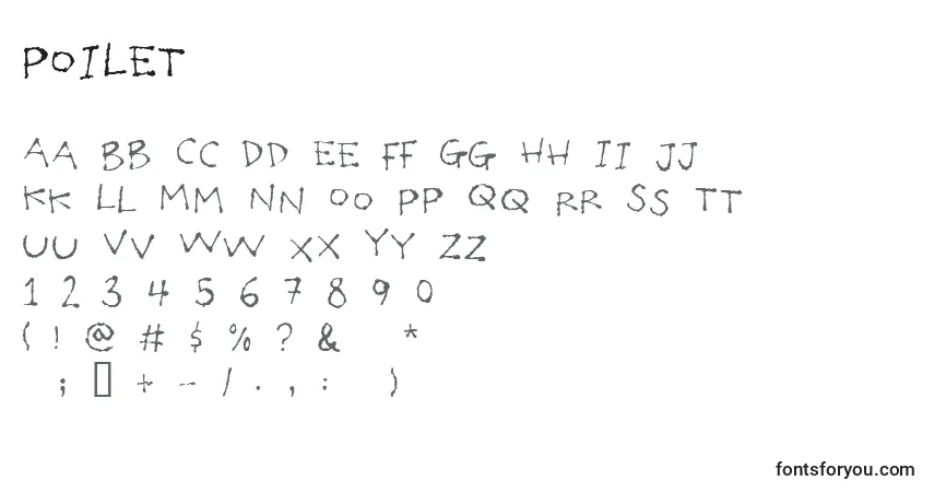 Czcionka Poilet – alfabet, cyfry, specjalne znaki