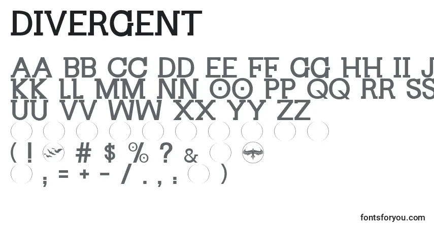 A fonte Divergent – alfabeto, números, caracteres especiais