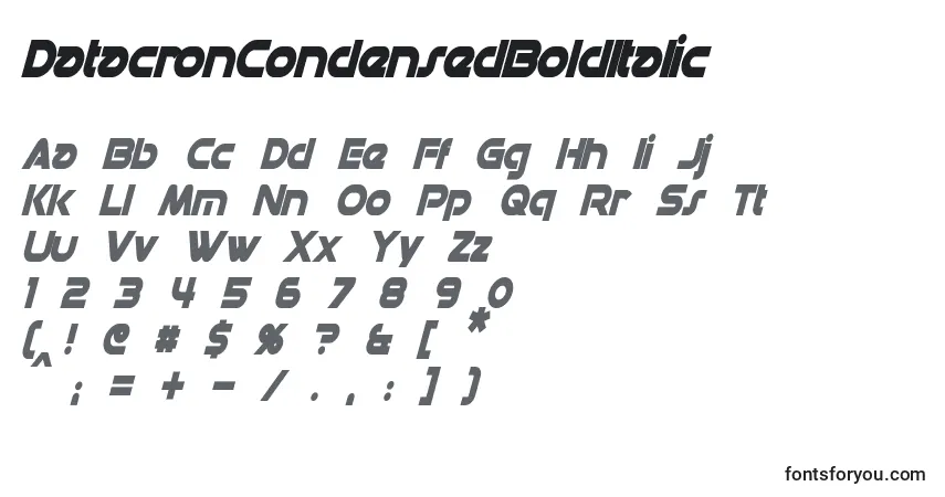 A fonte DatacronCondensedBoldItalic – alfabeto, números, caracteres especiais