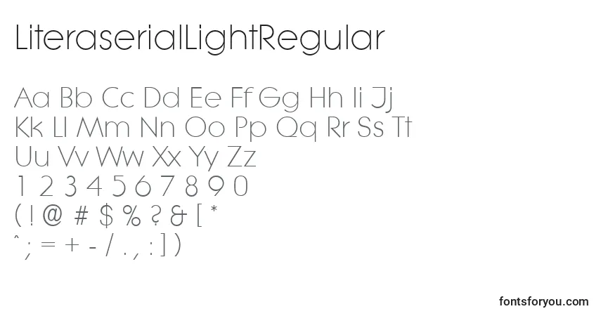 Czcionka LiteraserialLightRegular – alfabet, cyfry, specjalne znaki