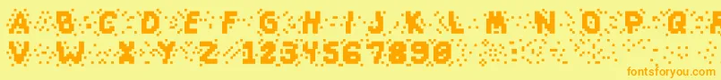 フォントSlapandcrumblyal – オレンジの文字が黄色の背景にあります。