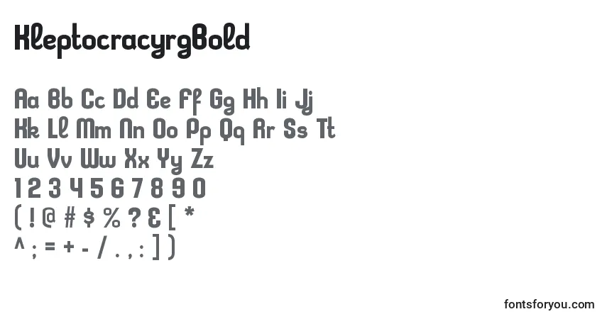 Schriftart KleptocracyrgBold – Alphabet, Zahlen, spezielle Symbole