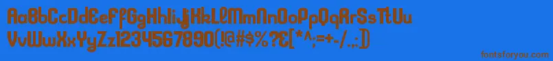 フォントKleptocracyrgBold – 茶色の文字が青い背景にあります。