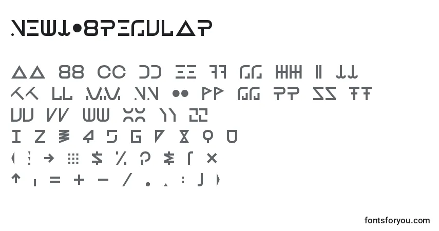 A fonte NewJobRegular – alfabeto, números, caracteres especiais