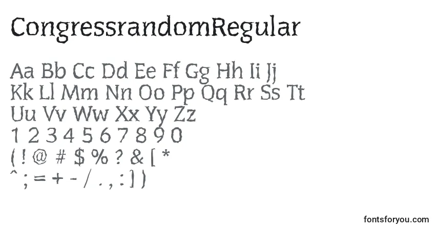 Czcionka CongressrandomRegular – alfabet, cyfry, specjalne znaki