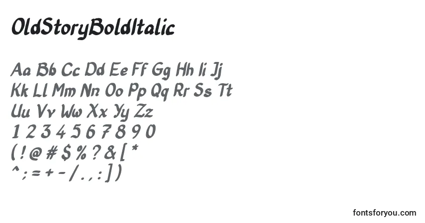 Schriftart OldStoryBoldItalic (77445) – Alphabet, Zahlen, spezielle Symbole