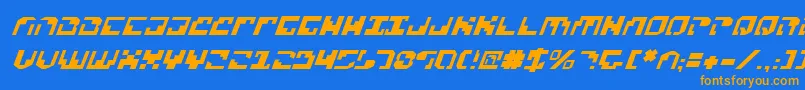 フォントXenophobiaItalic – オレンジ色の文字が青い背景にあります。