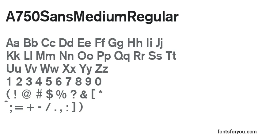 A fonte A750SansMediumRegular – alfabeto, números, caracteres especiais