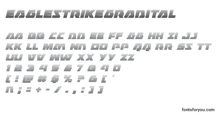 A fonte Eaglestrikegradital – alfabeto, números, caracteres especiais